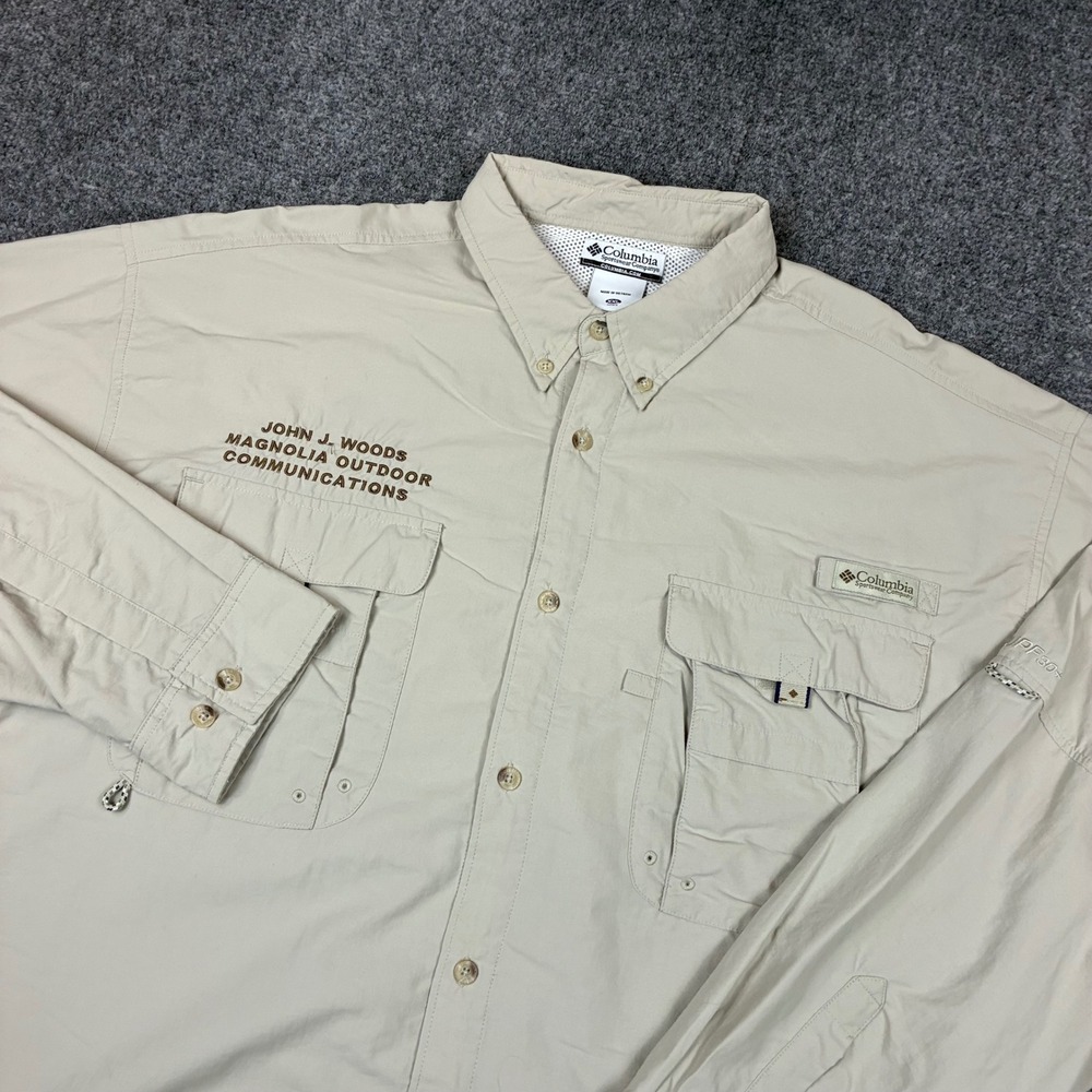 Columbia PFG Mens Size 2XL XXL Tan Long Sleeve Fishing Shirt UPF Vented Hiking